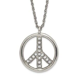 1928 Silver-tone Clear Crystal Peace Symbol with 3 inch extension Necklace